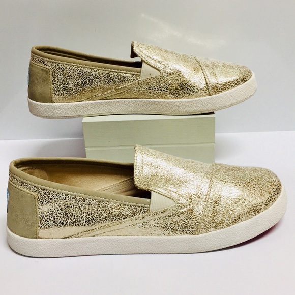 Toms Glittery Gold Slip-ons (6Y) - Picture 2 of 7